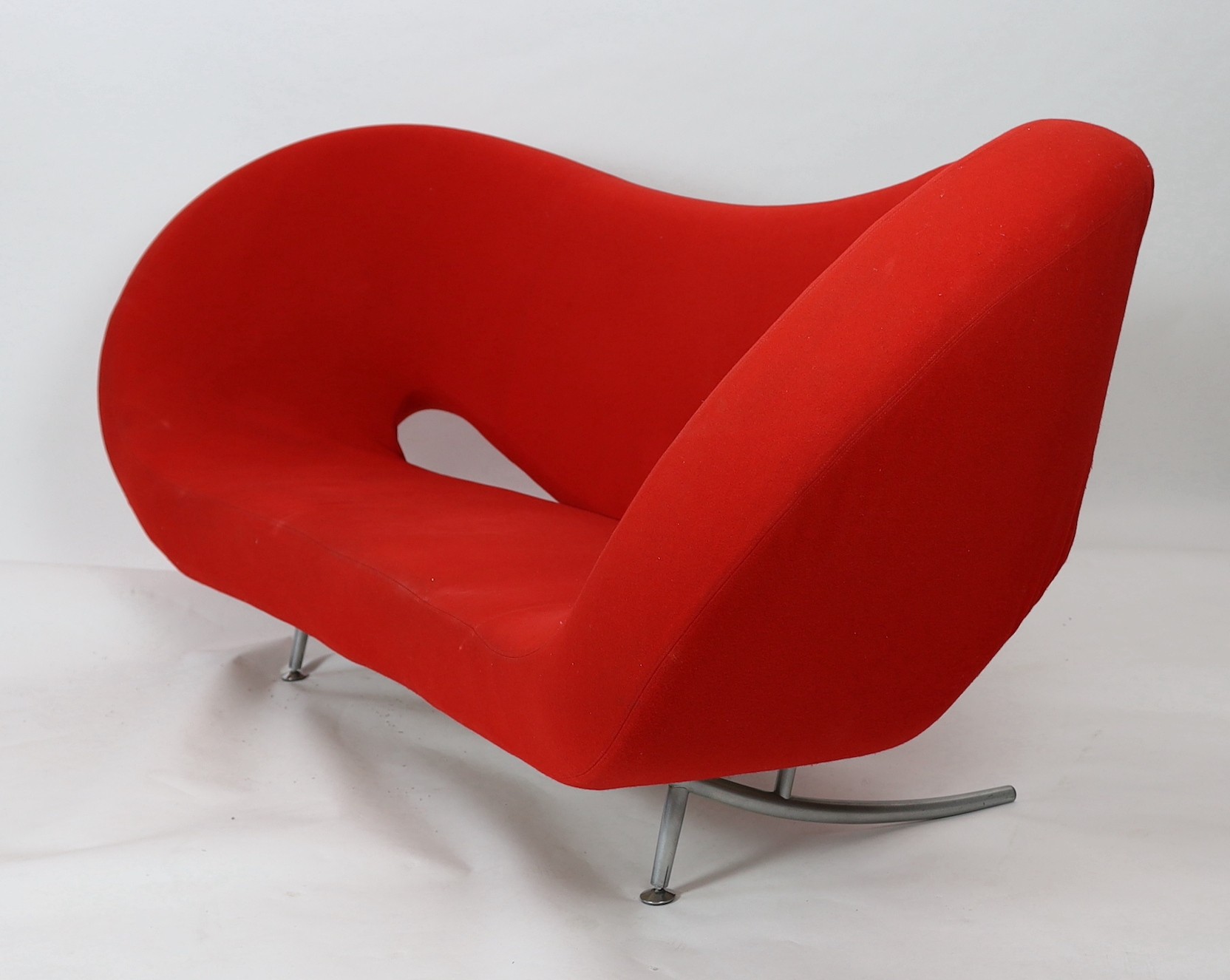 A Ron Arad, 'Moroso' sofa upholstered in red fabric, length 240cm, depth 94cm, height 100cm